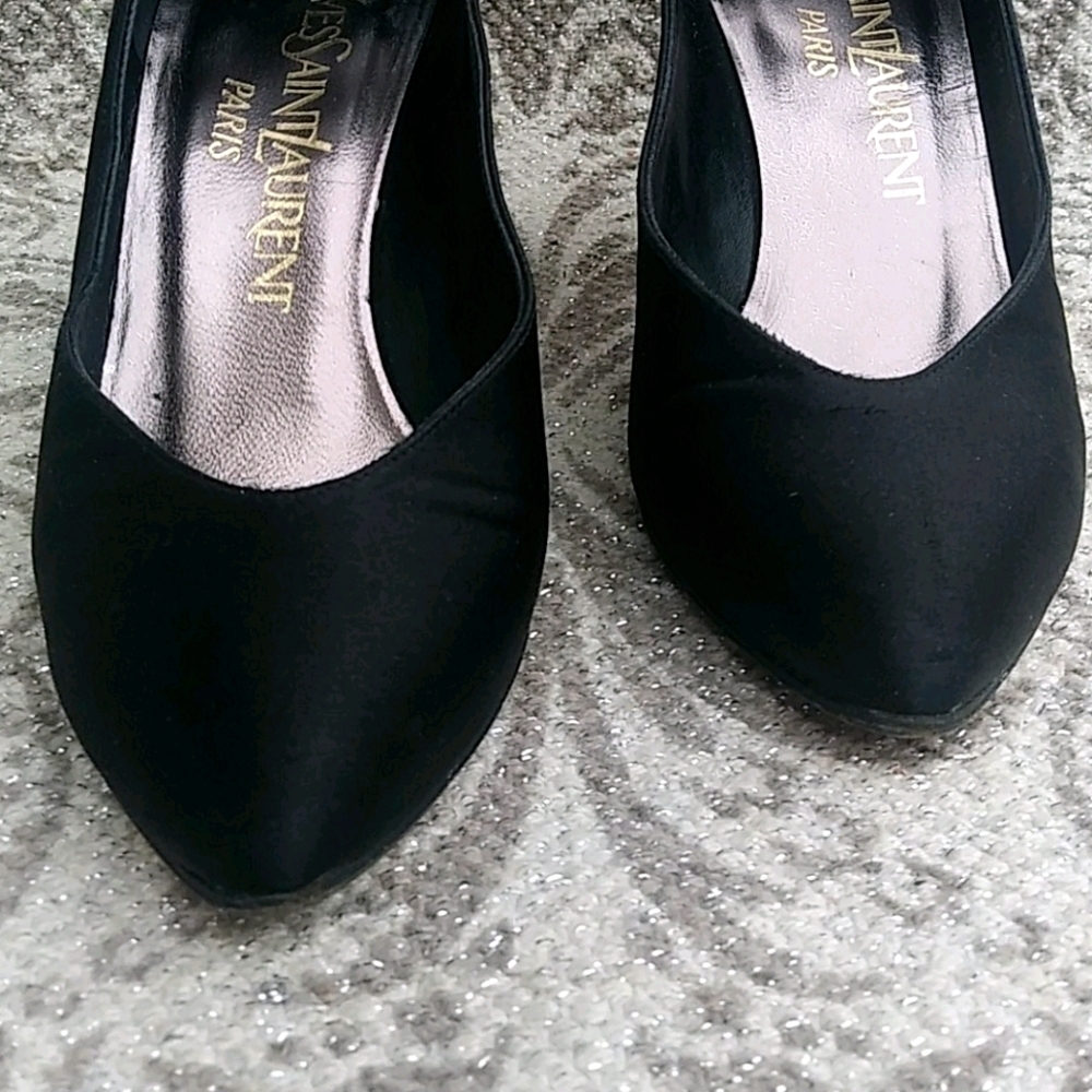 Yves Saint Laurent Paris Vintage Satin Black Dress Heels - Picture 3 of 14